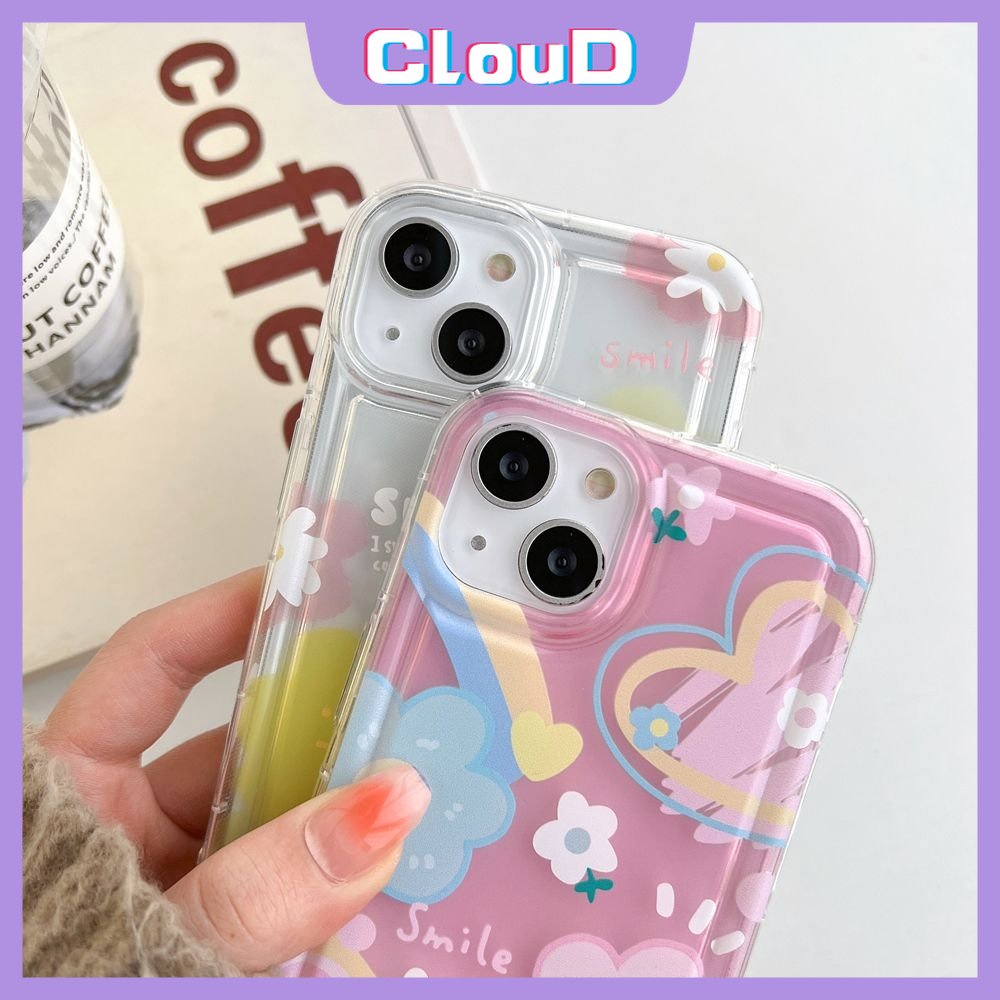 IPHONE Cute Smile Fresh Sunflower Shockproof Airbag Case Kompatibel Untuk Iphone11 7 8 Plus XR X 13 11 12 14 Pro Max 6s 6 Plus SE 2020 Ins Korea Colorful Love Heart Soft TPU Back Cover
