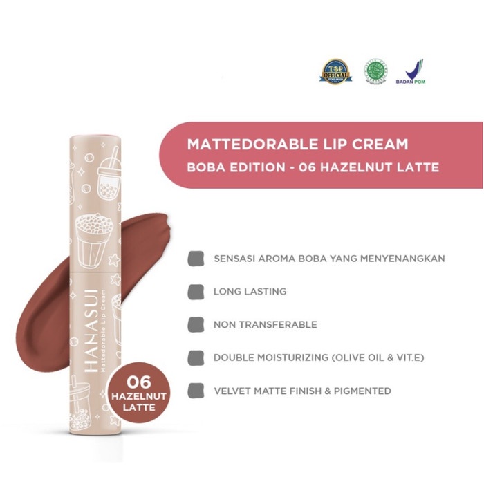 DISKON SHOPEE/ [ HANASUI ] Lip Cream Mattedorable Matte Nude Boba Lipstick BPOM - Hazelnut Latte