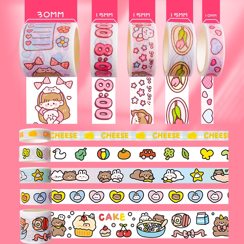 20rolls/box Self-Adhesive Stationery Stiker Tidak Mengulangi Tangan Akun Stiker Kartun Tangan Akun Tape DIY Stiker Dekoratif Lucu Stiker Pita Untuk Diary Scrapbooking Handbook