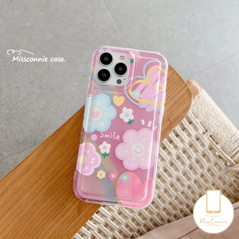 Ins Korea Cute Smiley Cover Untuk Realme C53 C55 C30 7i C17 9i C35 C25 C33 C25Y C15 C20 C20A C21Y C25s C11 C12 5 6i 5i 5s C3 C11 2021 Sun Flower Love Heart Airbag Shockproof Case