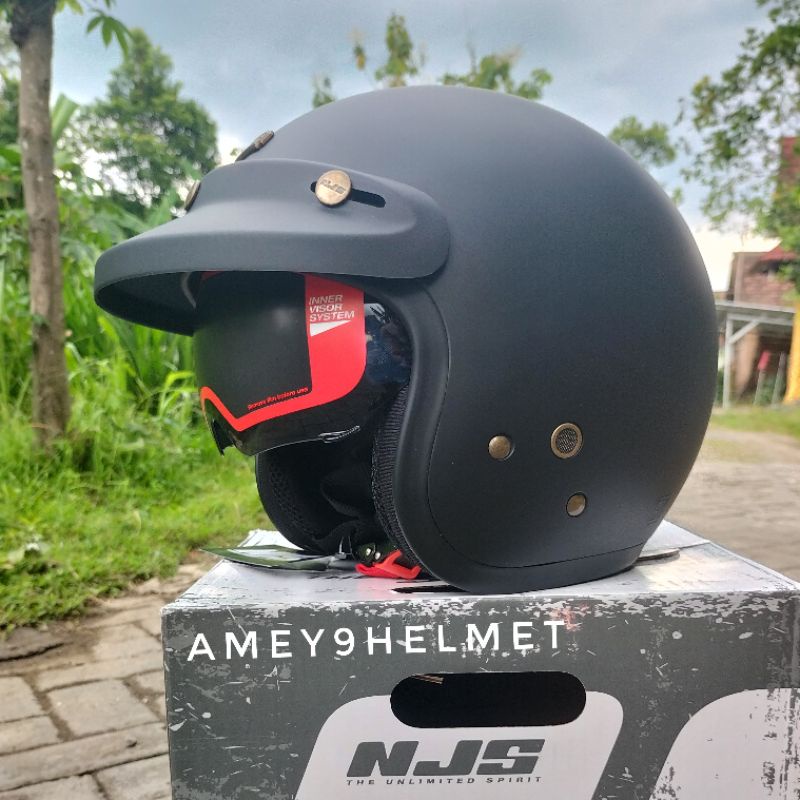 HELM BOGO NJS DOUBEL VISOR FULL LEHER RETRO DEWASA ORIGINAL SNI FREE PAKING BOK