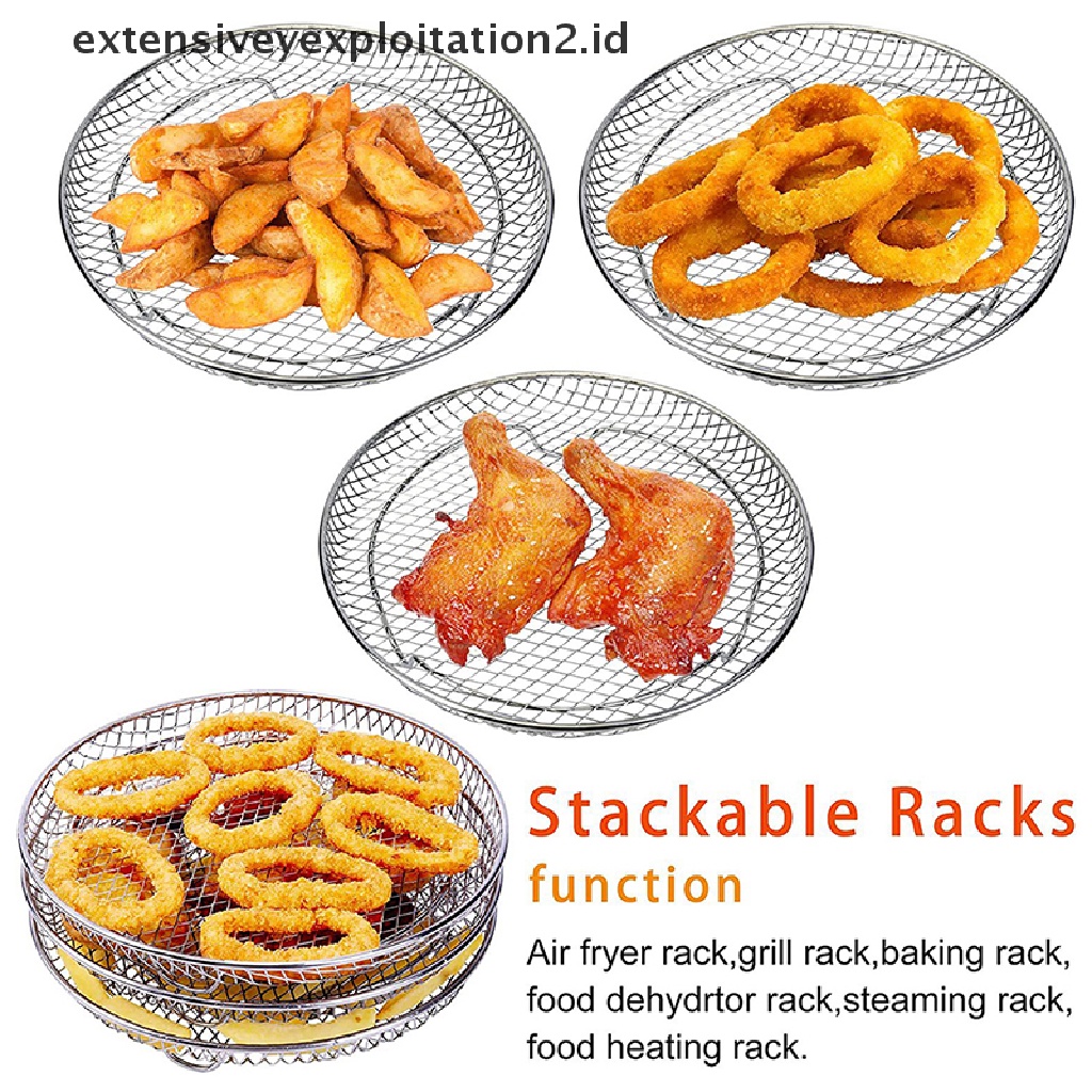 {NEW} 1pc 3-Layers Round Air Fryer Rack Stackable Grid Rak Pemanggang Gadget Dapur.