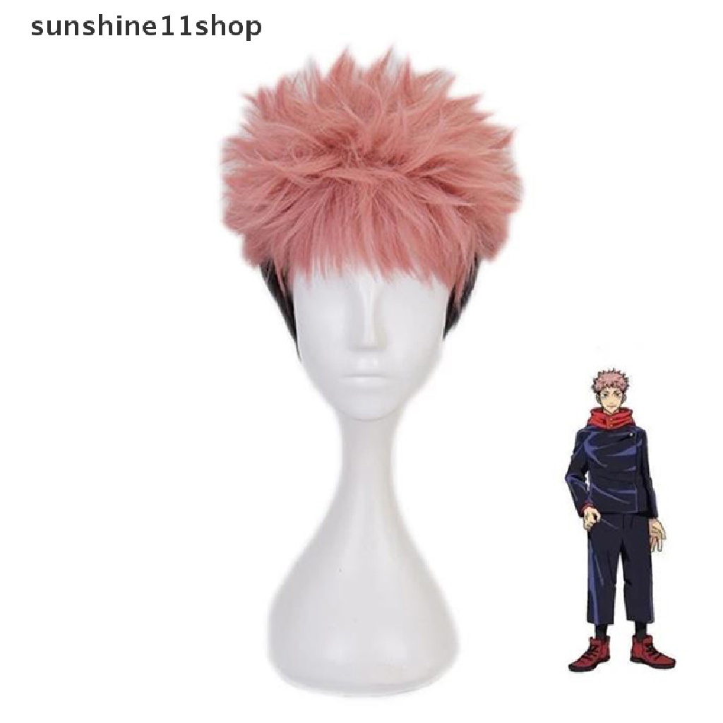 Sho Anime Jujutsu Kaisen Cosplay Yuji Itadori Wig Pink Hitam Pendek Tahan Panas Serat Rambut Wig Pesta Wig Cosplay Rambut Palsu N