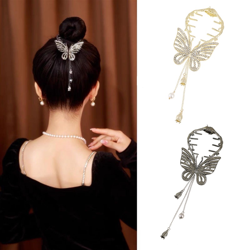 Mutiara Berlian Imitasi Kupu-Kupu Bunga Alloy Rumbai Rambut Klip Ekor Kuda Gesper Jepit Rambut Wanita Fashion Aksesoris Rambut