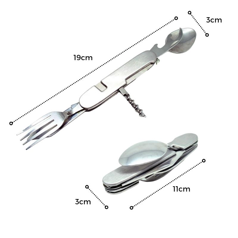 Sendok Garpu Pisau Lipat Stainless Set EDC Tools Knife Portabel Alat Makan Camping Outdoor Travel Portable