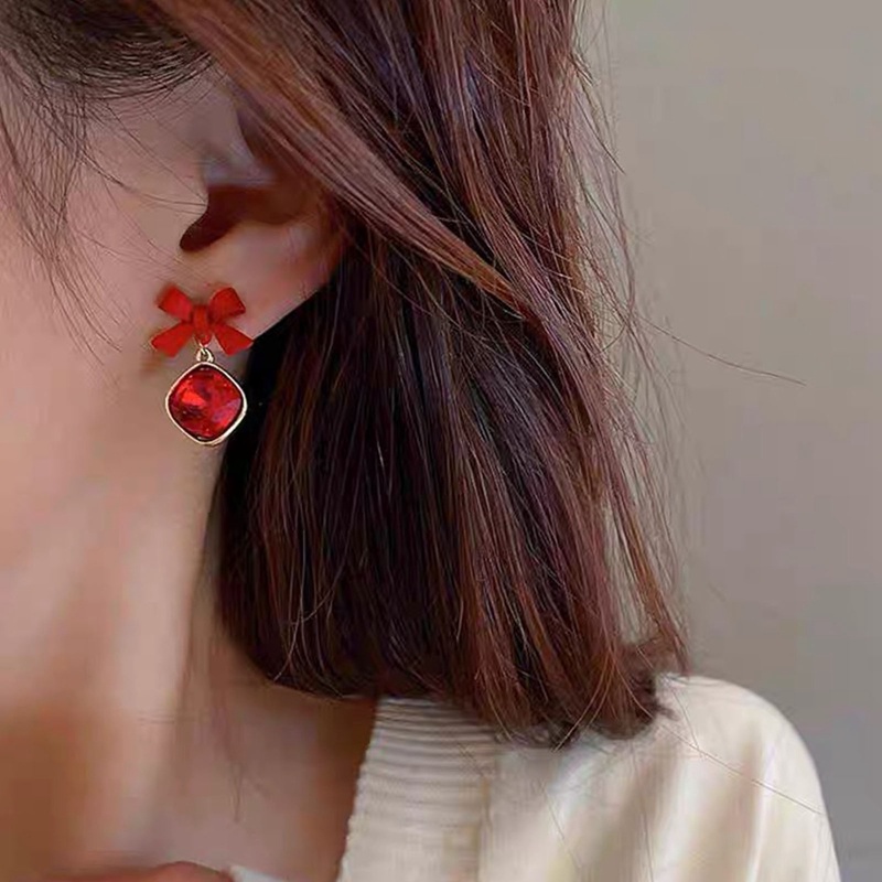 Bow Menjuntai Anting Untuk Wanita Statement Square Earrings Hadiah Ulang Tahun Pesta Wanita