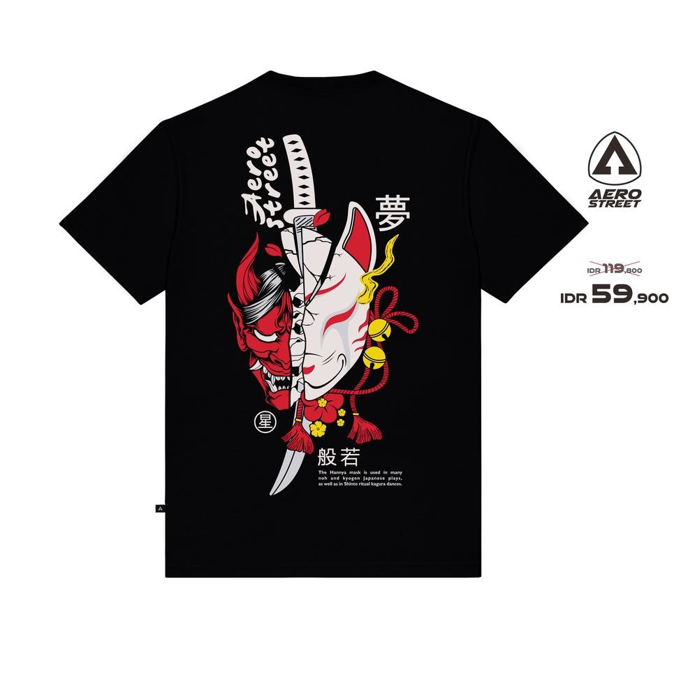 SALE TERBATAS Aerostreet T Shirt Hannya Kitsune Hitam Kaos T-Shirt Tshirt AADAA