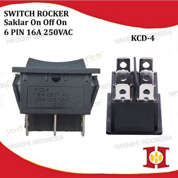 Saklar Power Switch DPDT Tombol ON OFF ON Roker Rocker Besar 16A 250V - 5pcs