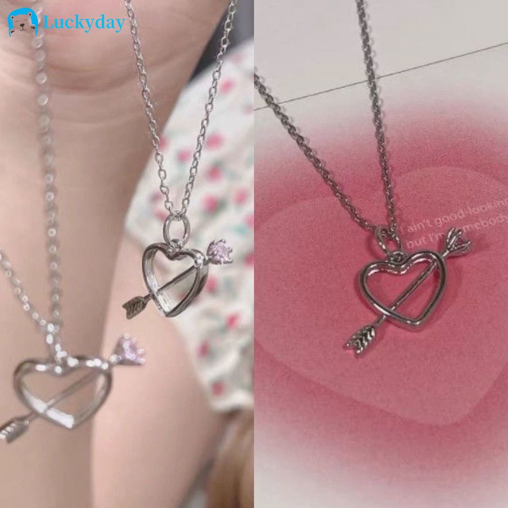 YEEZII Kalung Liontin Tusuk Hati Panah Satu Merah Muda Zirkon Rantai Perak Choker Untuk Perhiasan Wanita Aksesoris Fashion