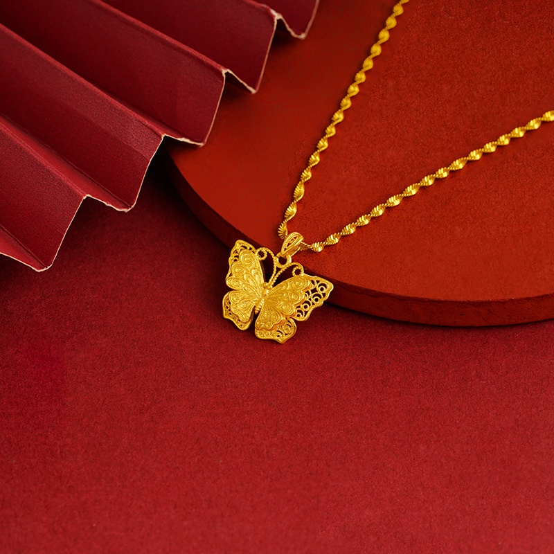 Goldkingdom Perhiasan Fashion Emas Asli Kadar 375Bangkok Aksesoris Ready Stock Melubangi Liontin Kupu-Kupu Kalung Wanita Cantik Untuk Baik Untuk Indah Segalanya