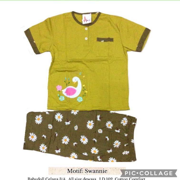 TERMURAH ASLI ! BABY DOLL AMRO ori label putih celana pendek 3/4 dewasa baju tidur L XL babydoll beb