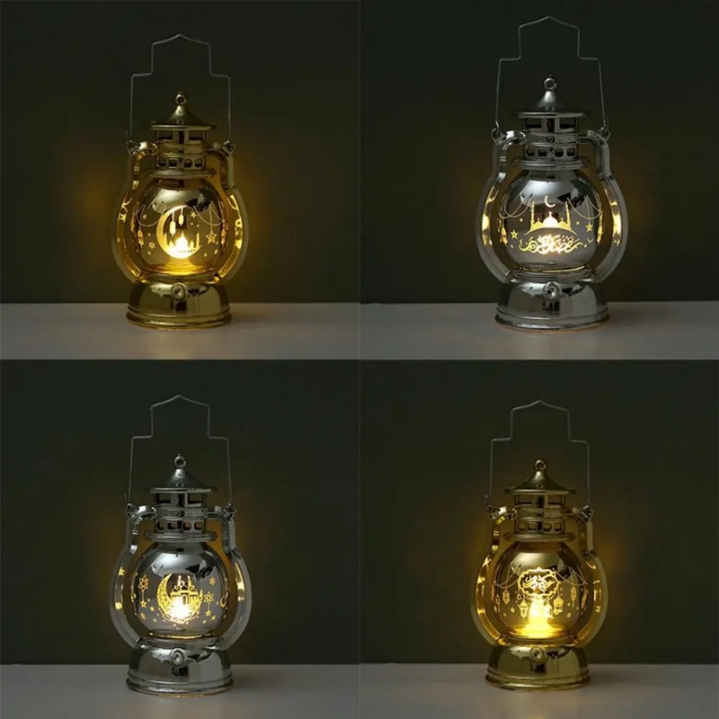 Retro Eid Decorative LED Electronic Lantern / Exquisite Ramadan Pattern Glowing Night Light / Home Muslim Festive Background Layout Hanging Lamp