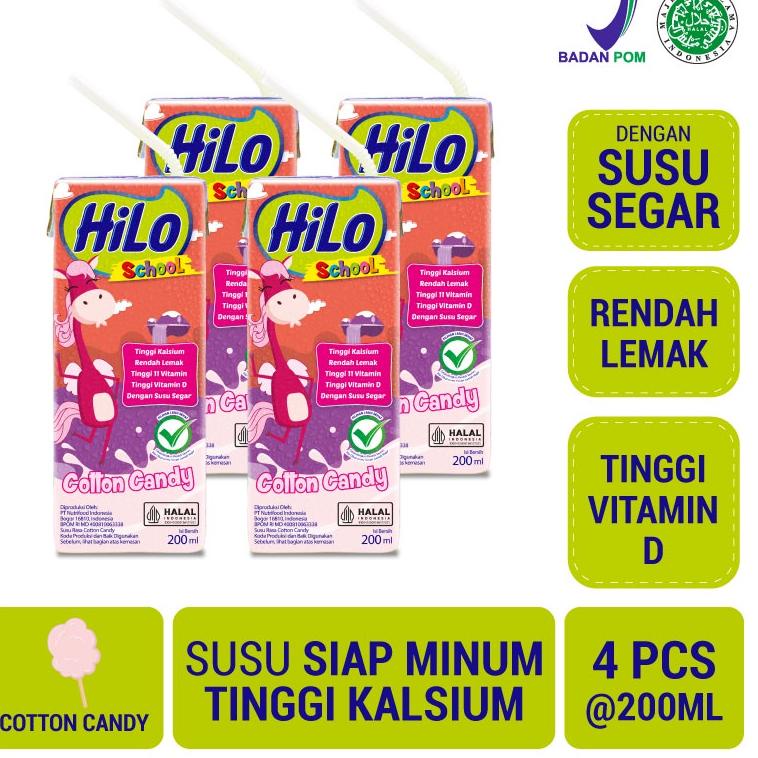 

[KODE W578] 4 Pack - HiLo School Cotton Candy Ready to Drink 200ml - Susu Siap Minum Tinggi Kalsium