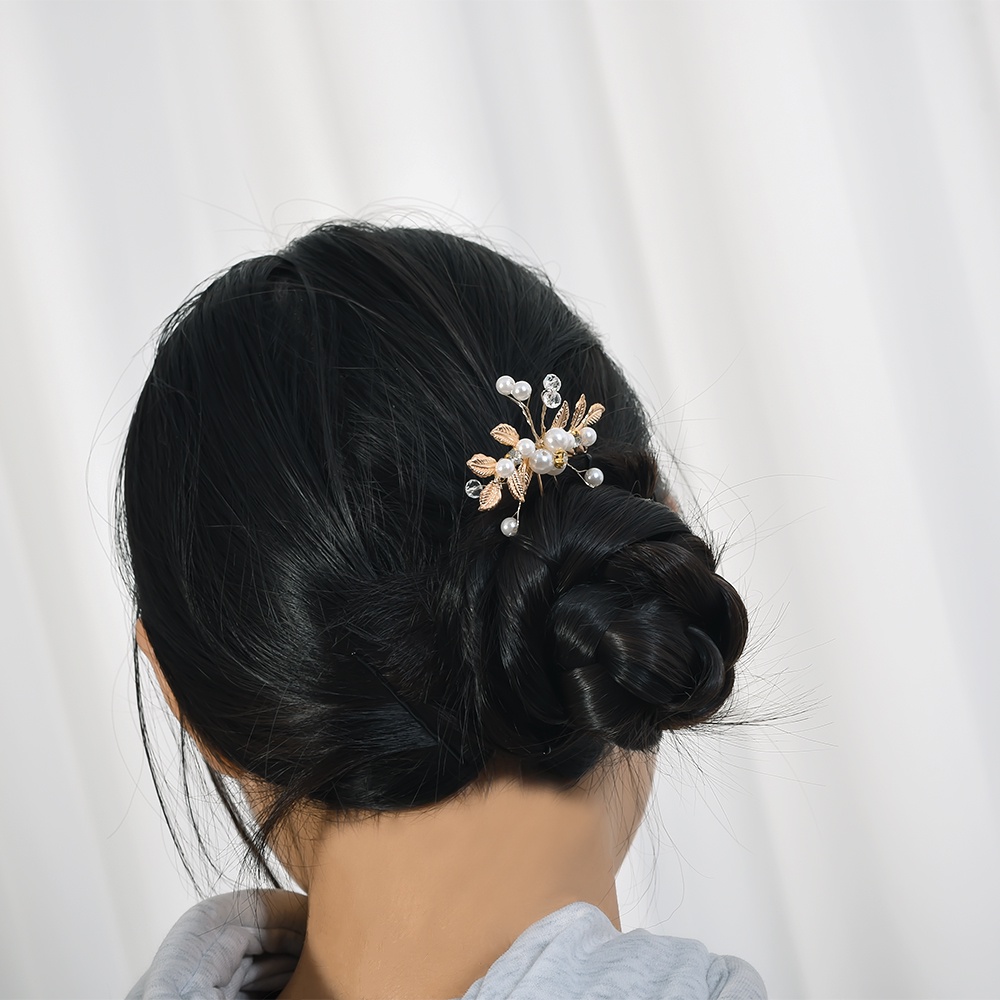 [HOT Sale] Pengantin Berlian Imitasi Mutiara Daun Sederhana Aksesoris Rambut Elegan Hiasan Kepala Rambut Stik Ponytail Holder Hair Clip Sisir Rambut Hair Pin U-shaped Pin Korean INS Style