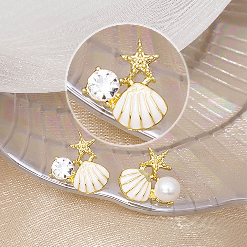 Anting Pejantan Shell Bintang Laut Untuk Wanita Anting Kecil Lucu Dengan Mutiara Imitasi Fashion Perjamuan Perhiasan Pernikahan