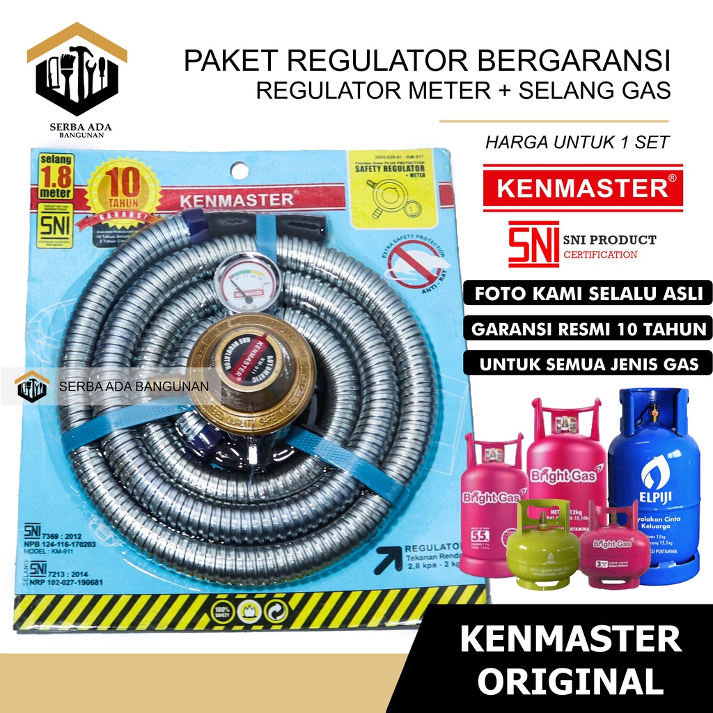 Selang Gas + Regulator Meter Paket Kenmaster Selang Kompor Selang Regulator  KM - 911