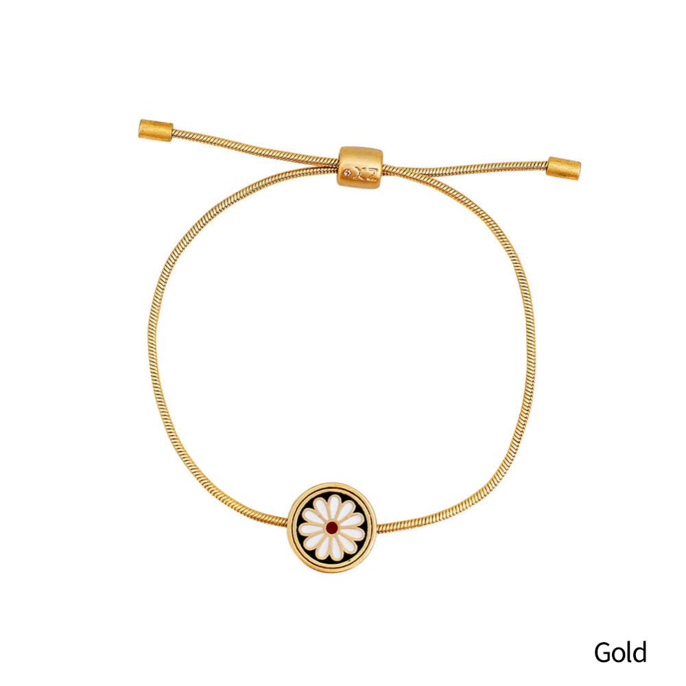 Timekey Fashion Vintage Enamel Daisy Kecil Gelang Desain Bunga Rasa Tarik Kepribadian Yang Dapat Disesuaikan Wanita Kreatif Gelang D9U6