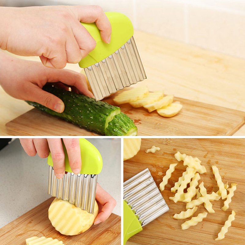 ღ Bahasa Perancis Goreng Kentang Cutter Stainless Steel Kentang Chip Keriput Slicer Sayuran Kentang Wortel Bergelombang Cutting Bahasa Perancis Goreng Alat Pembuat dapur Gadget
