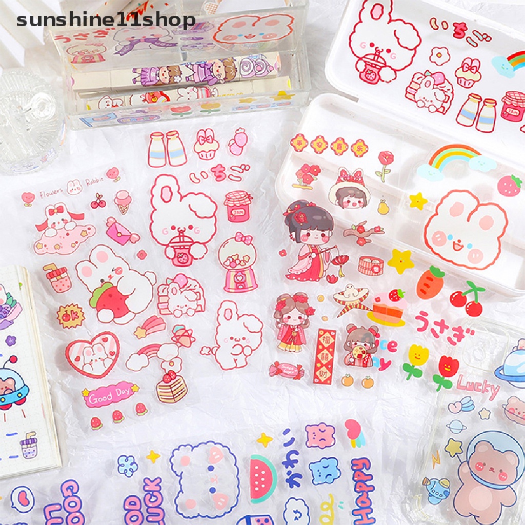 Sho 5lembar Kawaii Lucu Stiker Kartun Hewan Jurnal Stiker Tanpa Jejak Tahan Air Stiker Hias DIY Alat Tulis Perlengkapan Seni N