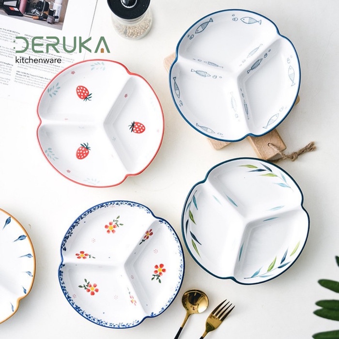 Piring Carilo Ceramic Plate / Piring Sekat Bahan Keramik / Piring Makan3 Sisi