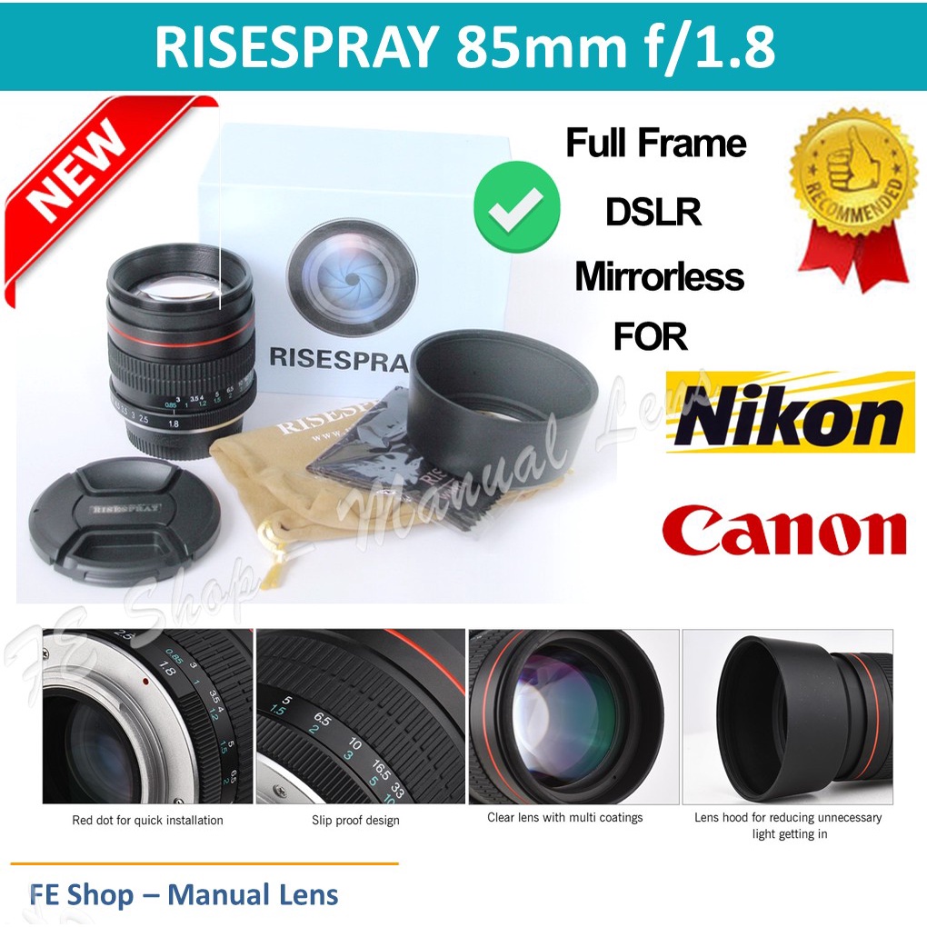 RISESPRAY 85mm F1.8 DSLR / Mirrorless Full Frame Prime Lens Canon Nikon