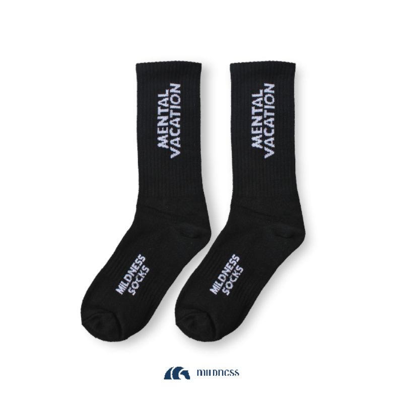 Mildness - Socks Skate Motif Mental Vaction Panjang Cream Black Pria Wanita