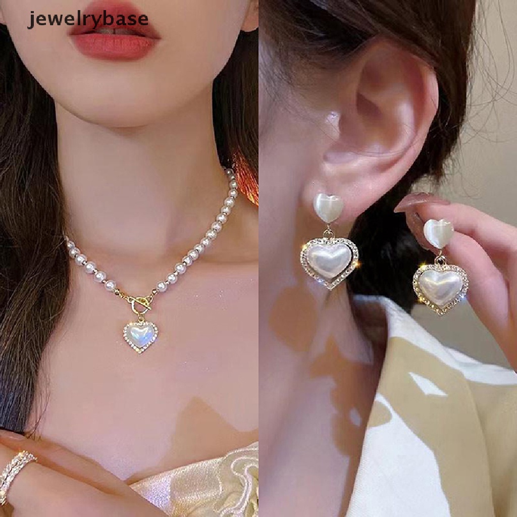 [jewelrybase] Liontin Bentuk Hati Vintage Kalung Mutiara Wanita Elegan Pesona Gaya Romantis Perancis Rantai Klavikula Hadiah Peringatan Butik