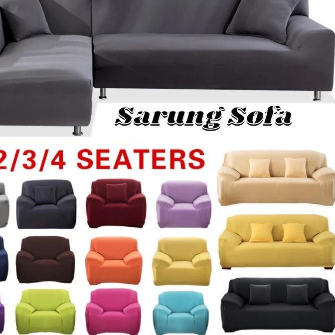▲ COVER SOFA SARUNG SOFA 1 2 3 4 seater dudukan kursi bangku motif polos + free 1bh sarung bantal ♣