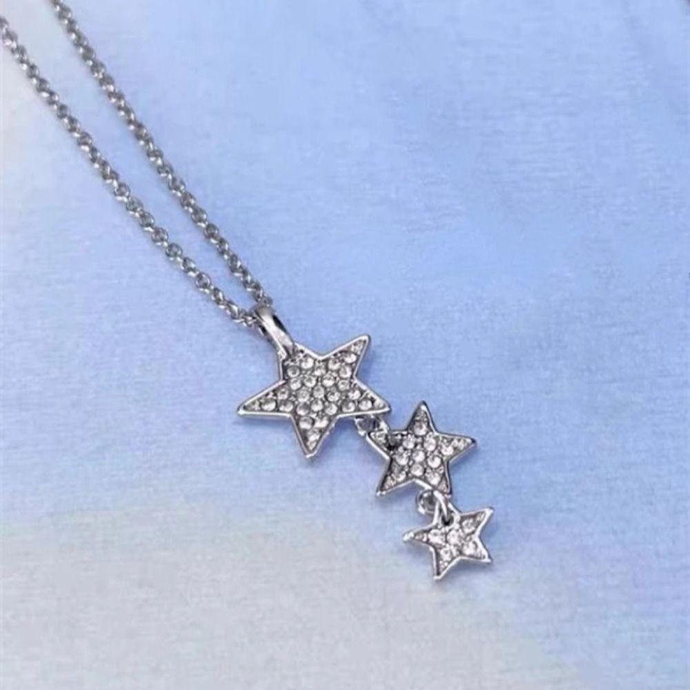 Needway  Wanita Kalung Trendi Pesta Keren Liontin Bintang Zirkon Kristal Gaya Korea Necklace