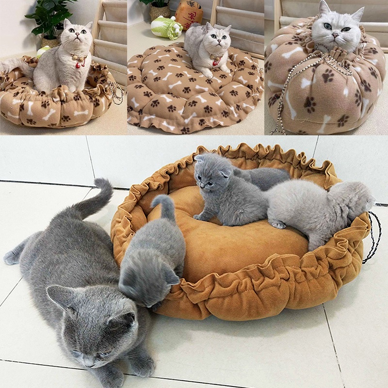【Cat7】Tempat Tidur Kucing Anjing Pet Bed Sarang Kucing Penggunaan Ganda Drawstring Sarang Hewan Peliharaan Kasur/Rumah Kucing
