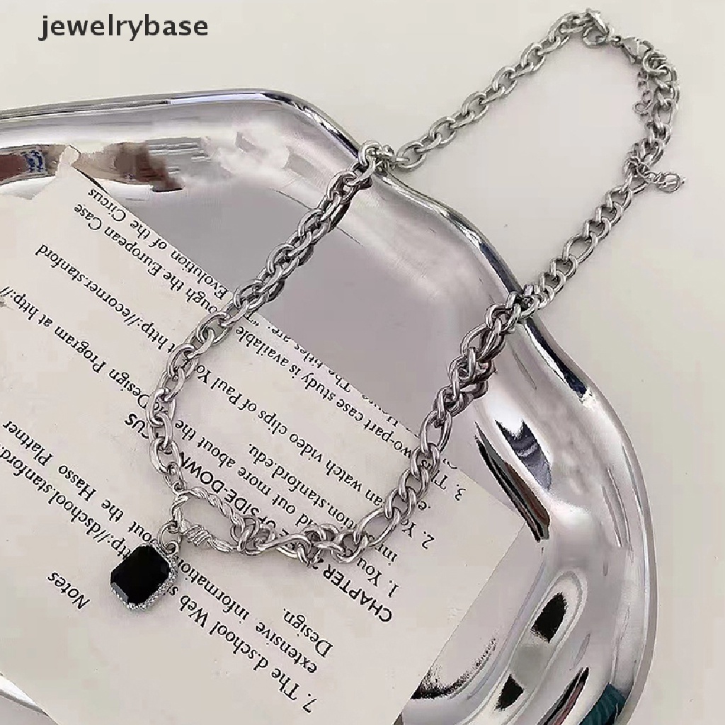 [jewelrybase] Kalung Permata Hitam Wanita Kalung Pengantin Tidak Teratur Rantai Kualitas Tinggi Liontin Perhiasan Warna Perak Trendi Kpop Kerah Logam Butik