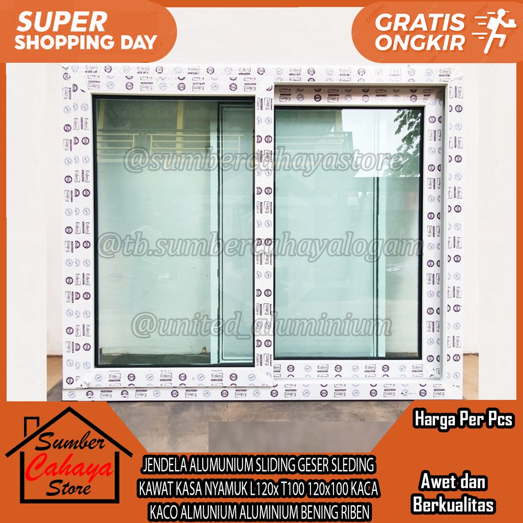 [Instant] JENDELA ALUMINIUM SLIDING GESER + KAWAT NYAMUK ALUMINIUM SLEDING GESER 1 SET L120xT100 KAS