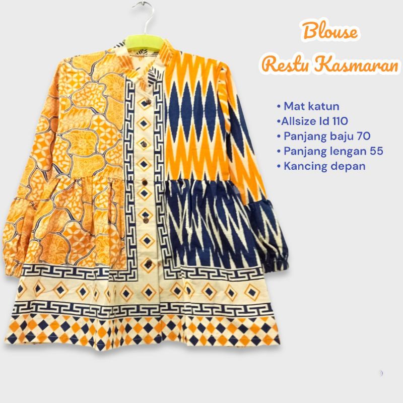 Blouse restu kasmaran batik solo atasan kerja blus batik kancing depan