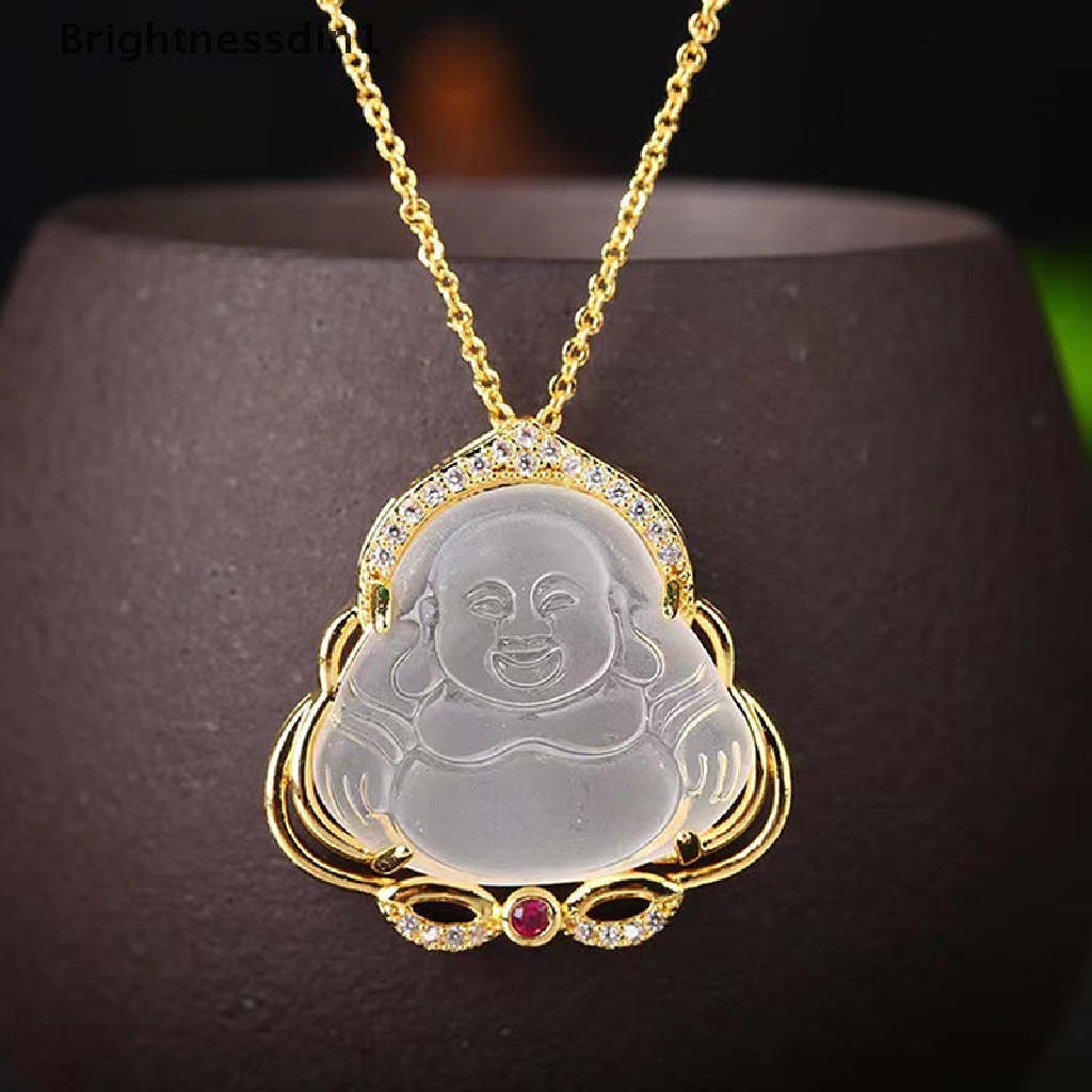[Brightnessdin1] 1pc Kalung Liontin Buddha Maitreya Baja Titanium Kristal Wanita Keberuntungan Jimat Butik