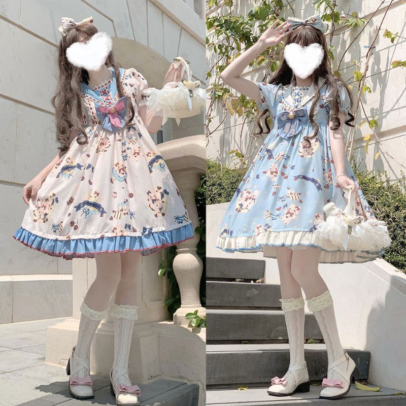 [MikanHiro Store] catties fat MMLolita dress summer op Lolita girl navy collar dress light lo skirt cute