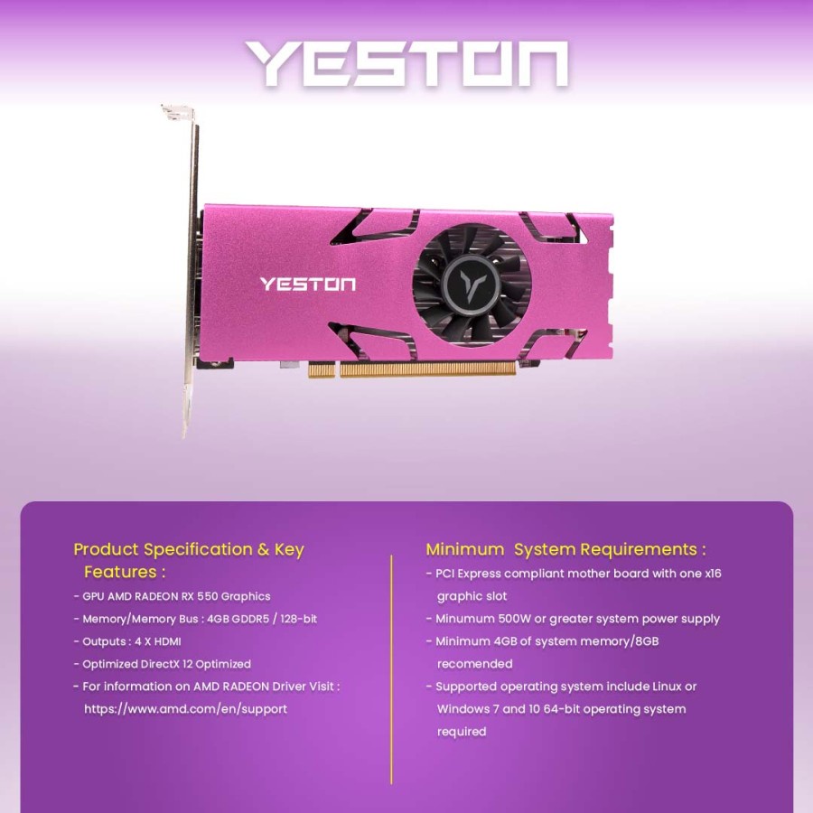 VGA CARD / VGA AMD YESTON RX 550 4GB 4HDMI GDDR5 128 BIT