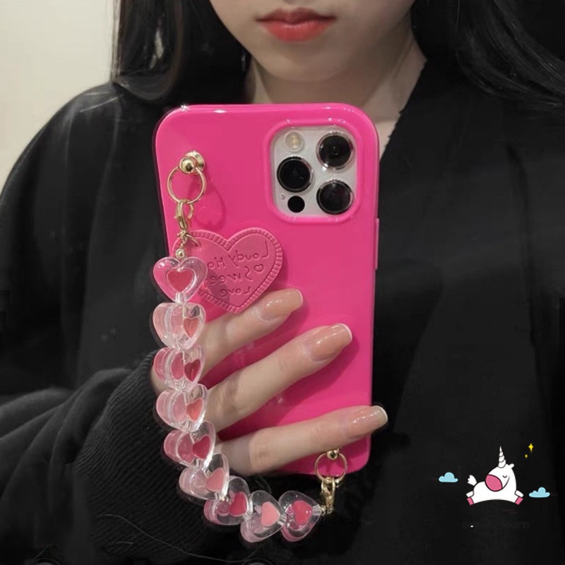 IPHONE Kompatibel Untuk Iphone11 14 13 12 Pro Max 7plus XR 78 Plus X XS Max SE 2020 Mewah Simple Glossy Halus Lembut Tpu Silicon Love Heart Gelang Tali Phone Case Dengan Wrist Band