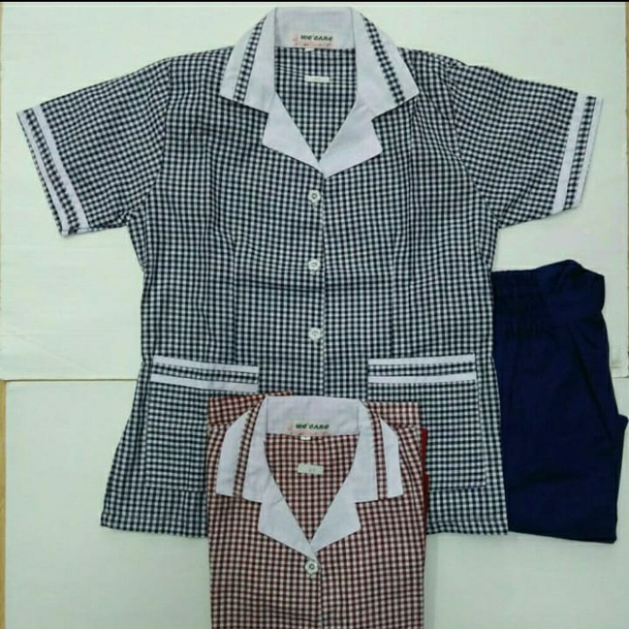 Baju Suster Baju Seragam Suster Celana Panjang Warna Kotak Kotak S,M,L,Xl - Merah, S(J7J3) baju sust