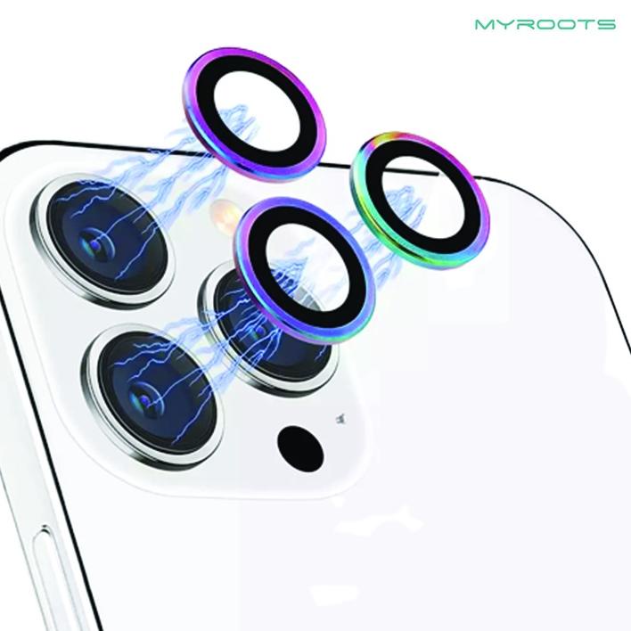 ✲ Myroots Ring Lensa Camera Rainbow Protector Iphone 11 12 13 14 Pro Max Mini Plus Tempered Glass Pe
