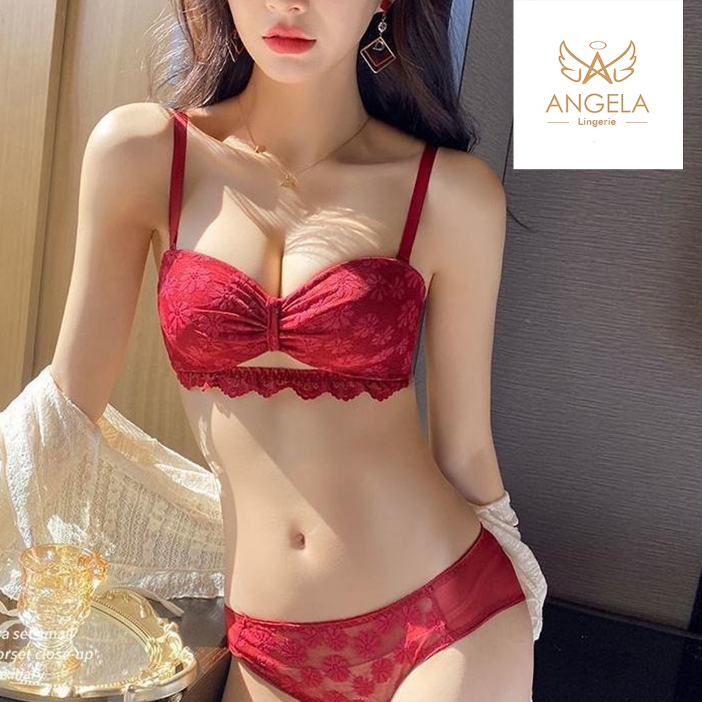 ANGELA PREMIUM JAPAN Bra BH Push Up Set Tanpa Kawat Celana Dalam Wanita Bikini Sport Beha Lingerie Korea Fashion Bralette Remaja Perempuan Sexy Pakaian Dalam COD Renang Motif Cewek Pita Bunga Murah Kiki Jumbo