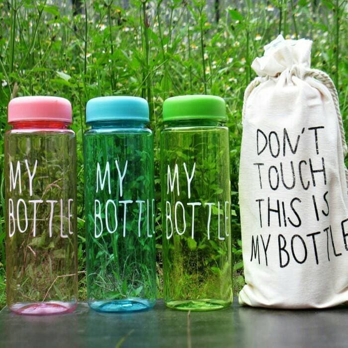 BOTOL MINUM MY BOTTLE WARNA BPA FREE BULAT 500ML ANTI PECAH + SARUNG PUTIH