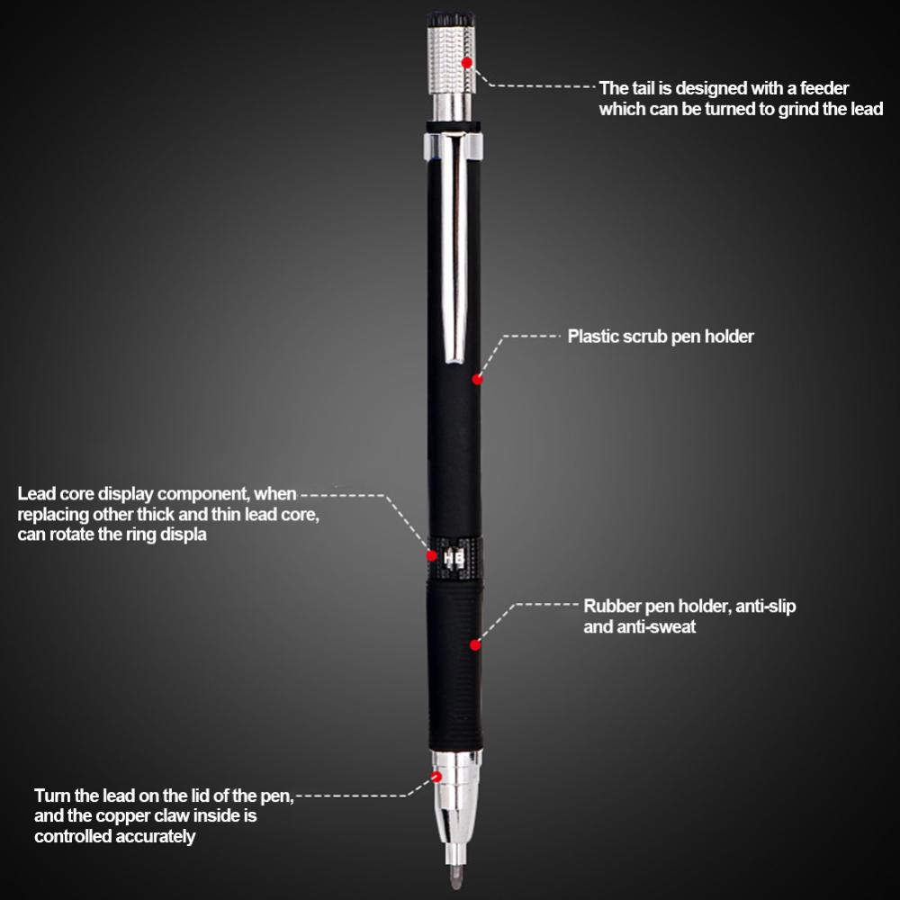 Timekey 2.0mm HB Pensil Mekanik Dengan Lead Set Pensil Otomatis Dengan Isi Ulang Lead Core Warna/Hitam Untuk Gambar Serut Seni Sketsa Tulisan G2U1