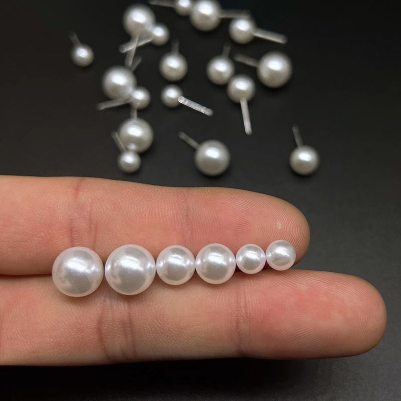 10pcs 6 /8/10mm Akrilik Imitasi pearl stud earrings Charming white pearl lady diy earrings jewelry