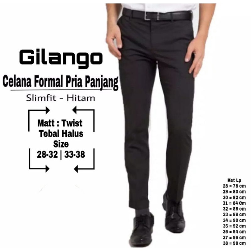 Celana Panjang Bahan Formal Pria Reguler Standar Slimfit Slim fit Hitam Halus Original By Gilango