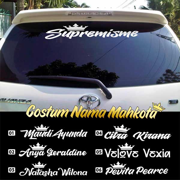 Stiker Custom Nama Mahkota Mobil / Sticker Mobil Nama Suka Suka / Stiker Mobil Nama Kostum / Sticker Nama Mobil Glossy Waterproof / Sticker Hologram Nama Mahkota