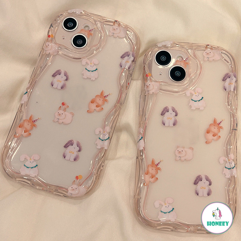 Girly Pinkish Casing Ponsel Kelinci Layar Penuh Kompatibel Untuk iPhone 14 Pro Max13 12 11 Pro Max Shockproof Cairan Lembut Silicon Penutup Belakang