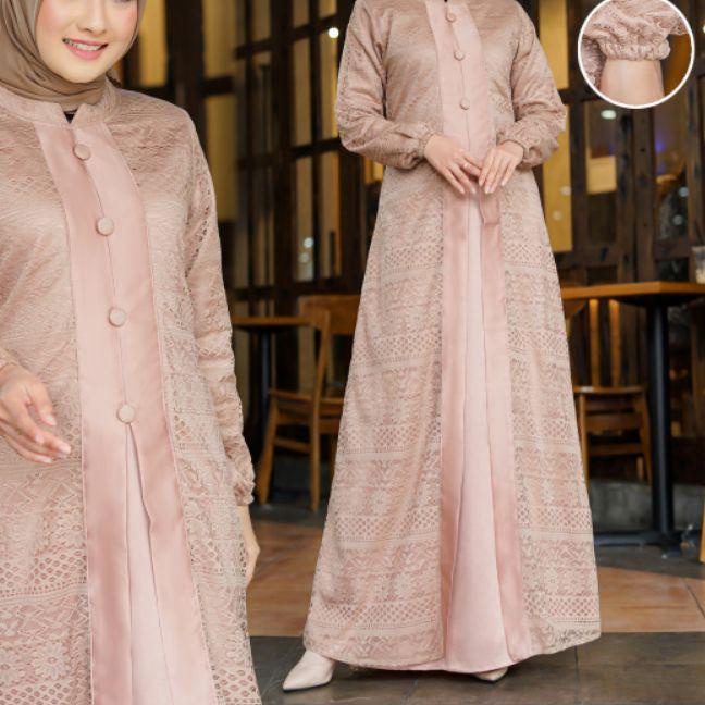 ➳ Gamis Brokat Malika (Non Gliter) Buka Pintu (Rompi) Kancing Empat BR02 uk. M-XXXL (JUMBO) ♡