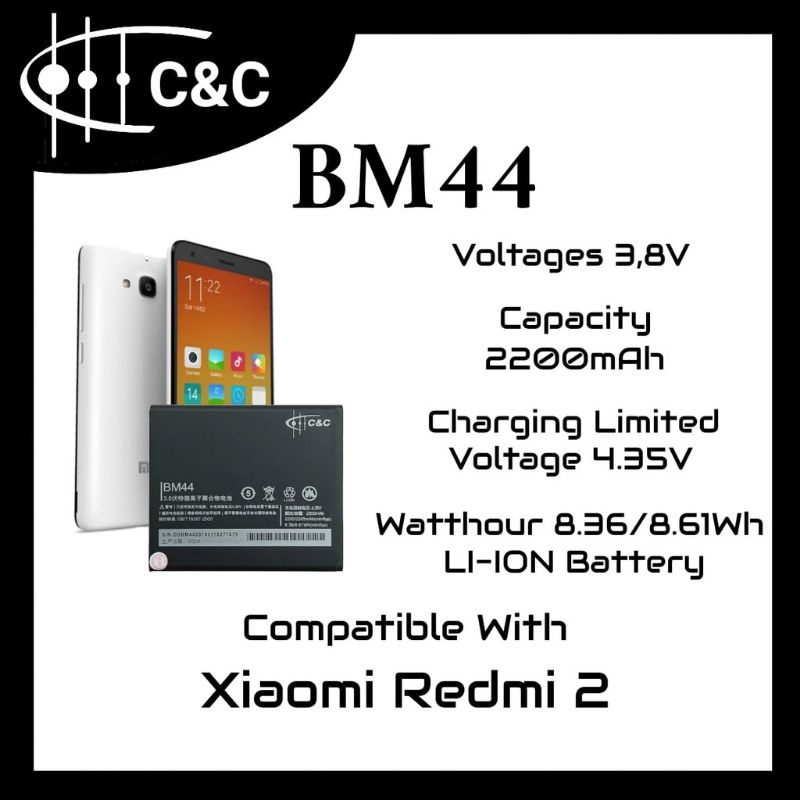 BATRE BATTERY BATERAI REDMI 2 BM44 DOUBLE POWER C&C