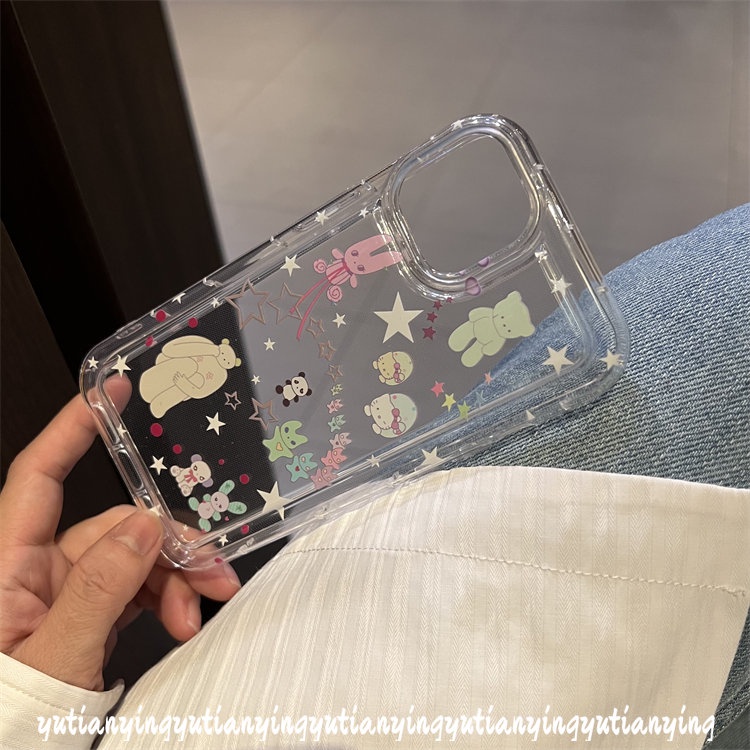 IPHONE Case Kompatibel Untuk Iphone11 14 13 12 Pro MAX 7plus XR 7 8 6 6S Plus X XS MAX 8plus SE 2020 Ins Korea Airbag Shockproof Kartun Bintang Lucu Beruang Kitty TPU Lembut Bening Ponsel Cover