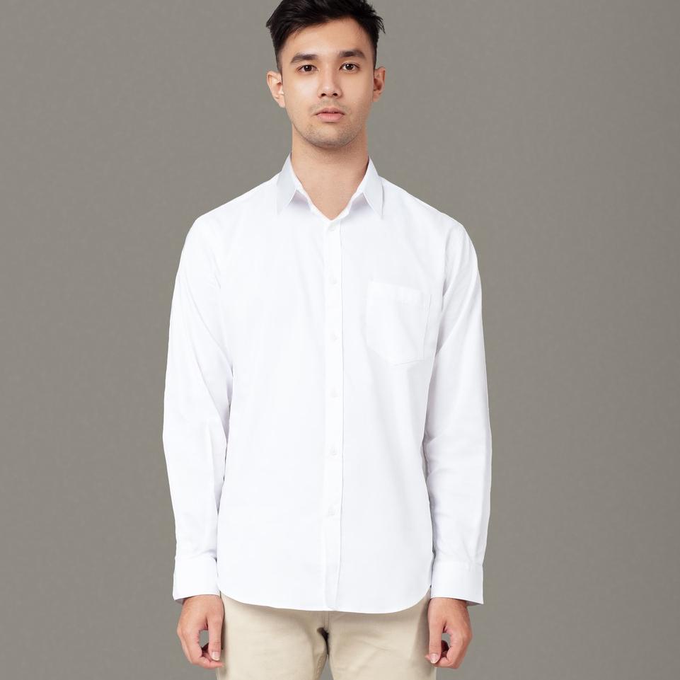 Ready Benhill Kemeja Pria Basic  Polos  Lengan Panjang  Katun Poplin Putih 09-16133
